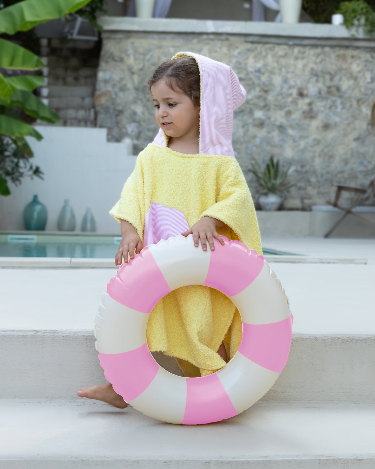 Pončo za plažu - žuto roze